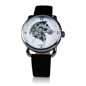 Personalized Hollow Out Dial Casual Watch Black Strap Men’s Mechanical Watch 50M Waterproof