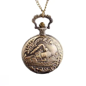 Personalized Retro Vintage Train Black Silver Movement Geneva Quartz Train Pocket Watch With Chain