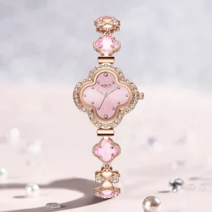 Pink Four-Leaf Clover Quartz Watch for Women Wear-Resistant Luxury Fashion Timepiece