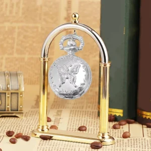 Pocket Watch Display Stand Clock Exhibition Frame Stainless Steel Case with Bronze Stick for Retailer