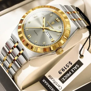 Poedagar 872 Men’s Quartz Watch, Stainless Steel, Business Calendar, Luminous, Waterproof