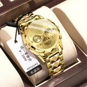 Poedagar 972 Gold Business Watch Waterproof Chronograph Luminous Hands Casual Wristwatch for Men