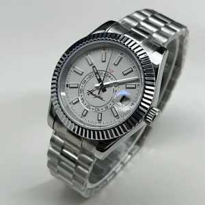 Polished Stainless Steel Case Mechanical Men’s Watch Sapphire Crystal Pointer 5Bar Water Resistant 40mm Auto Date Folding Clasp