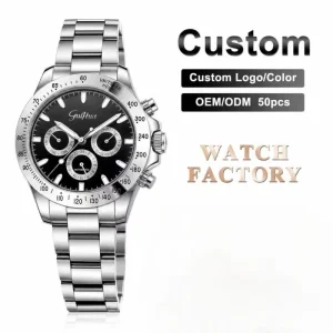 Polished Steel Wristband Non-Reflective Sapphire Luxury Automatic Watch For Men Dual Time View Display