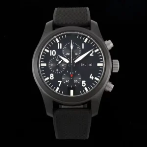 Popular Multifunction Chronograph Calendar Black Ceramic Case Canvas Strap Sports Style Men’s Watch Mechanical Watch