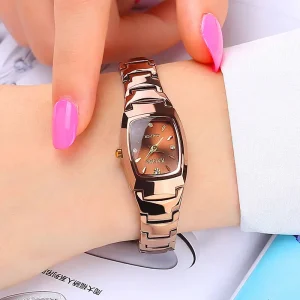 Popular Women’s Watch Alloy Quartz Ladies Rose Gold Wrist Watch Waterproof 3ATM Tungsten Steel Color