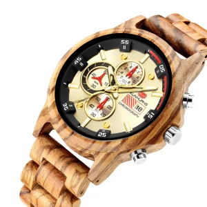 Popular Wooden Chronograph Men Watch Sports Business Quartz Wristwatch