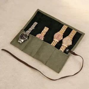 Portable Canvas Watch Roll 4 Slot Velvet Lined Watch Storage Organizer for Men Women Travel Gift