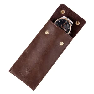 Portable Flap Button Custom Logo Single Pocket Premium Leather Watch Pouch