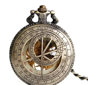 Prague Antique Hand Winding Mechanical Hollow Skeleton Roman Number Pocket Watch