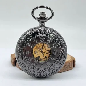 Prague Astronomical Stainless Steel Fob Chain Dial Clock Half Hunter Steampunk Skeleton Vintage Mechanical Pocket Watch for Men