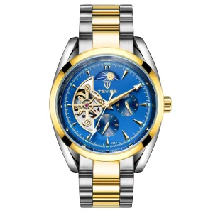 Premium Automatic Mechanical Watch Custom Logo Engraved Stainless Steel Case Waterproof Flywheel Men Wristwatch