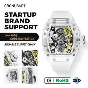 Premium Flying Tourbillon Watch for Men Sapphire Case Automatic Mechanical Movement with Transparent Skeleton Dial Design