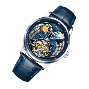 Premium Men’s Business Mechanical Watch Stainless Steel Butterfly Clasp Transparent Case Back Pointer Mineral