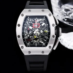 Premium Tonneau Skeleton Chronograph Men’s Watch High Grade Polished Steel Automatic Mechanical Wristwatch for Daily Wear