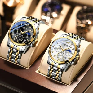 Price Trendy High end Business Style Men’s Diamond Stainless Steel Band Luminous Waterproof Chronograph Quartz Watches