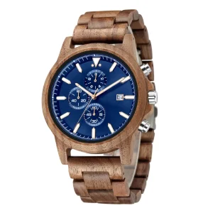 Private Label Antique Retro Sport Fashion Business Adjustable Walnut Wood Band Light Weight Mineral Glass Chronograph Watches