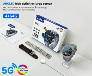 Private Model 4G 5G Android Smart Watch N61 AMOLED High Definition Screen IP68 IP67 Waterproof Rubber Thermometer Camera