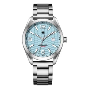 Professional 43mm men’s mechanical titanium sapphire crystal diver watch 20 bar waterproof custom logo leather strap