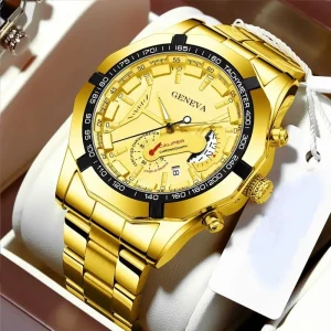 QW16 Quartz Alloy Dial Glass Crystal Waterproof Chronograph Men’s Watch