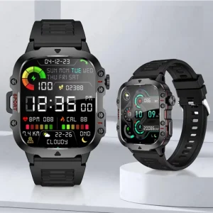 QX11 Rugged Smart Watch Men Square Silicone 1.96″ HD Screen Alarm Clock Activity Tracker IP68 Waterproof Heart Rate