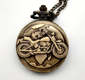 Quartz Bronze Skull Silver Vintage Clock Necklace Chain Pendant Motorcycle Pocket Watches