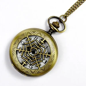 Quartz Bronze Vintage Clock Men Women Necklace Chain Pendant Snowflake Pocket Watches