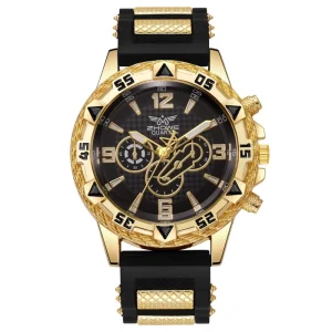 Quartz Casual Sports Watch Men’s Large Dial Silicone Strap Alloy Watch