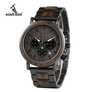 Quartz Movement Business Chronograph Men’s Wood Wristwatch Pointer Dial Custom Logo OEM