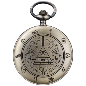 Quartz Pocket Watches with Chain Gravity Falls Bill Cipher Theme Vintage Bronze Pocket Watch Gift