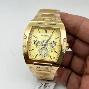 Quartz Square Chronograph Watch for Men Gold Stainless Steel Band Water Resistant Hollow Out Custom Montre