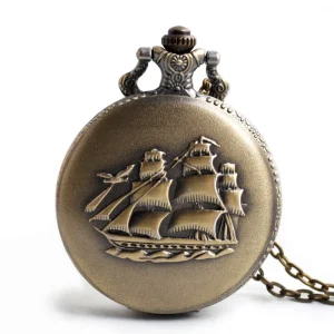 Quartz Vintage Hand Sailboat Pocket Watch