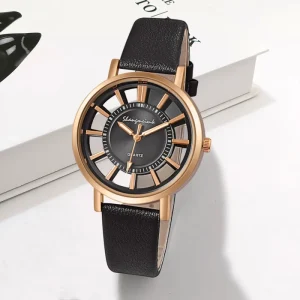 Quartz Watch Fashion Hollowed Out Style Leather Band Wristwatch Simple Fashion L010 Women’s Watch