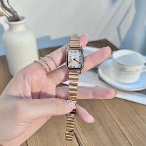 Quartz Watch Suitable for Women Rectangular Fashionable Women’s Watch Silver and Gold Stainless Steel Strap