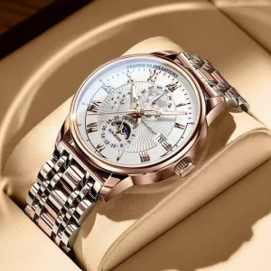 Quartz Watch for Men Steel Wrist Date Week Hour Clock Fashion Irregular Design Luxury Sport Watch