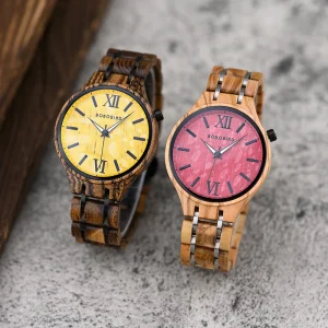 Quickshipment Simple Quartz Wristwatch for Ladies Handmade Wood Analog Wooden Watch 43mm Dial Antique Style Valentine’s Gift