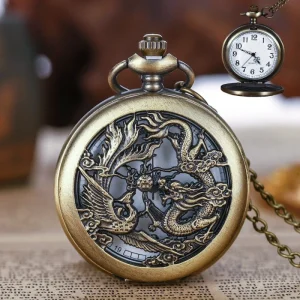 R12 Compass Antique Style Pocket Watch with Quartz Movement Alloy Strap Creative Design 46mm 65g