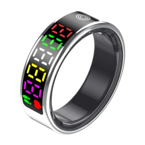 R9 Plus Stainless Steel Smart Ring with App Control Stress Monitoring LED Display Gesture Control Smart Wearable Ring