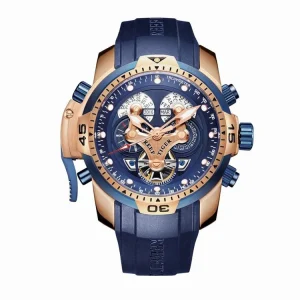 REEF TIGER RGA3503R Designer Watches for Men Big Dial Complicated Watch with Perpetual Calendar Rubber Strap