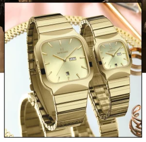 REWARD 611264 Popular Square Complete Calendar Steel Band Quartz Women and Men Wristwatch Lovers Watches for Couple