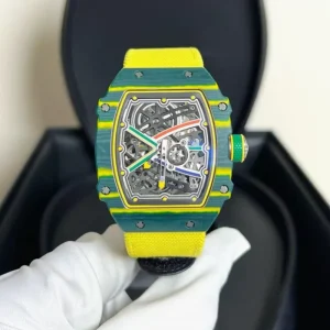 RM 67 02 South Africa Brazil Limited Edition V3 Carbon Automatic Watch, 7.8mm, Real Gear Movement, Racing Sports Style, Fabric Strap