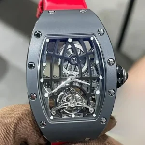 RM 74-01 Tourbillon Black Ceramic Case Red Strap Time Stability Business and Leisure Men’s Mechanical Watch