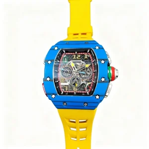 RM65-01 Men’s Square Sport Mechanical Chronograph Watch with Power Reserve Carbon Fiber Band Colorful Design