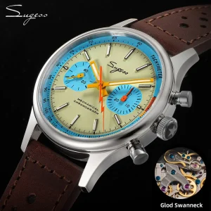 Racing Sapphire Pilot Mechanical Swanneck ST1901 Chronograph Hand Winding Movement Luminous Watch