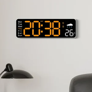 Rectangular Large Display Weather Temperature Electronic Digital Smart Led Wall Clock Remote Control For Home