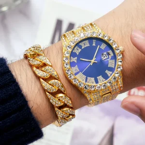 Relogio Masculino Men’s Quartz Watch Stainless Steel Diamond Fashion Luminous Clock Gift Watch Calendar