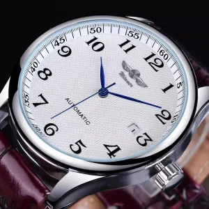 Reloj Automatico Men Automatic Mechanical Watches Business Classic AUTO Date Leather Band Skeleton Self wind Wristwatch for Men