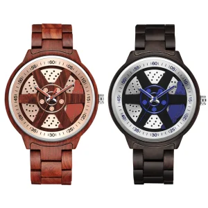 Reloj Madera Adjustable Quartz Retro Vintage Wood Car Rim Wheel Wrist Watch for Men