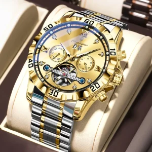 Reloj Men Luminous Function Tourbillon Automatic Watch Stainless Steel Waterproof Date Watches for Men