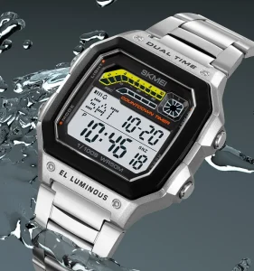 Reloj Para Hombre Digital Sport Watch with Stainless Steel Silicone Strap and Square Alloy Case